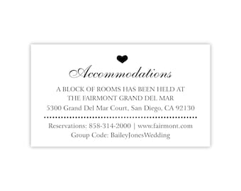 Wedding Hotel Room Block Cards | Accommodation Details | Out of Town Guests | Destination Wedding
