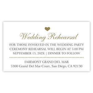 Wedding Rehearsal Dinner Invitation Insert Card with Wedding Ceremony Rehearsal Information, Date, Time, Place, Address, Welcome Dinner