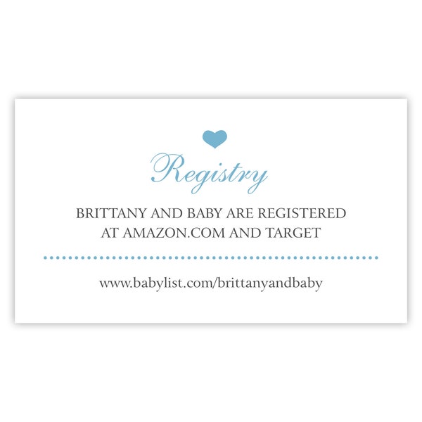 Boy's Baby Shower Gift Registry Cards / Classic Baby Shower Invitation Insert or Birth Announcement Enclosure Card w/ Baby Registry Website