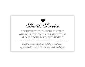 Wedding Shuttle Service Card: Destination Wedding Travel and Transportation Details, Hotel to Venue