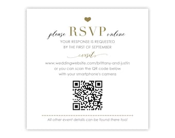Wedding RSVP Card with QR Code | Your Website | Reply Online | Response Card, No Envelope
