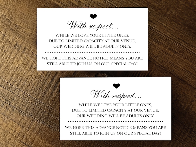 Adults-only Wedding Invitation Insert Card | Small Venue | No Kids ...
