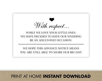 Adult Only Wedding Invitation Insert Card (Digital Download) | No Kids At Wedding