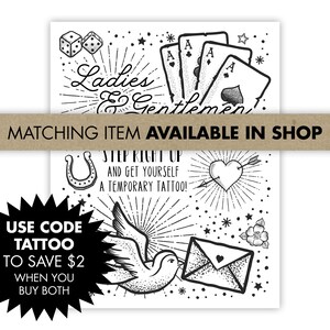 Temporary Tattoo Station Sign | Old School Flash Tattoo Party Decor (8x10 Printable)