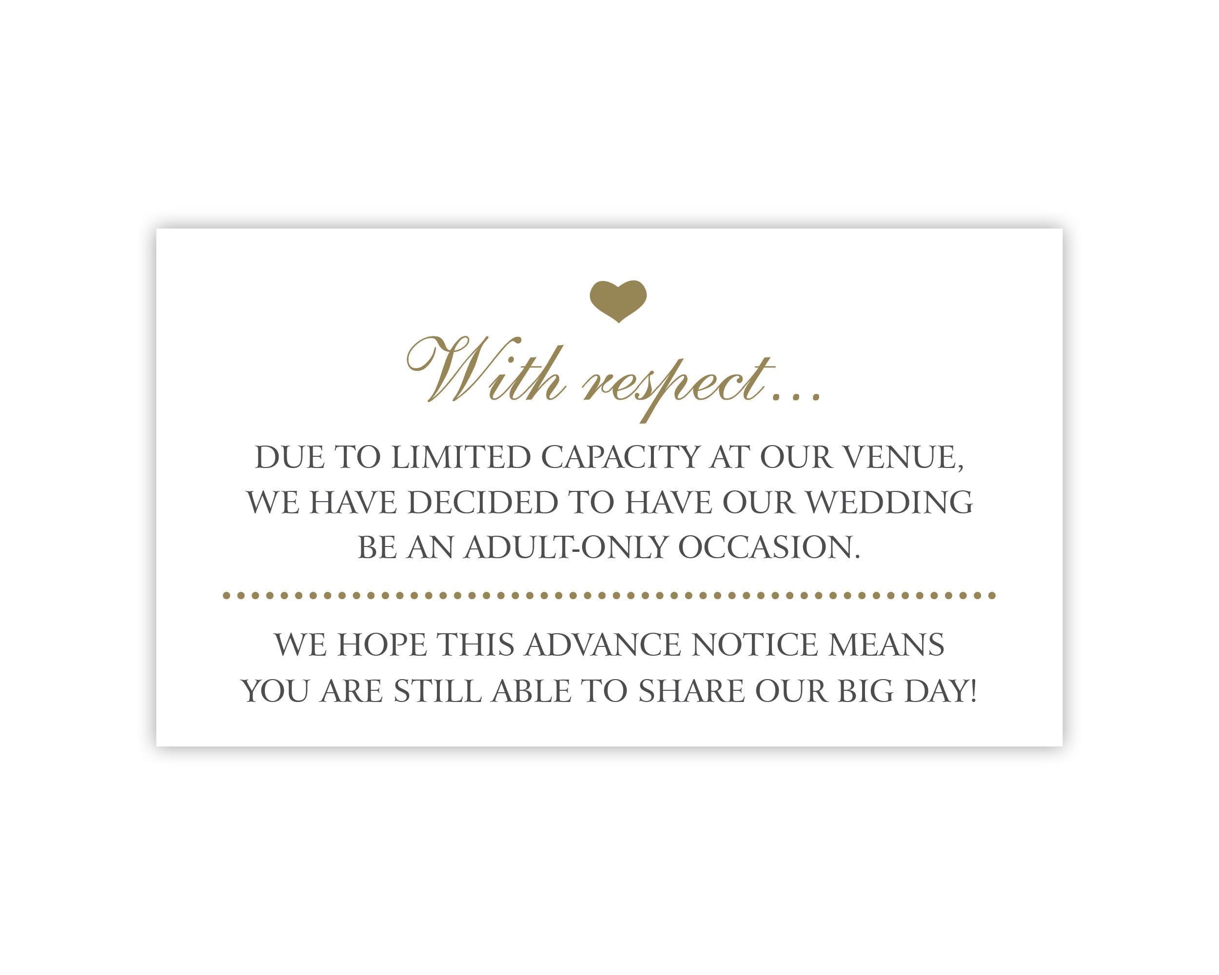 Adults-only Wedding Invitation Insert | No Children Card | No Kids