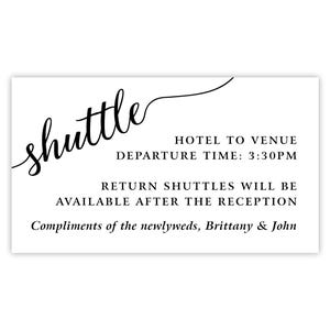 de mariage navette imprimée | Service de navette de l'hôtel au mariage à la réception et à l'hôtel pour le mariage à destination | Instructions pour la navette