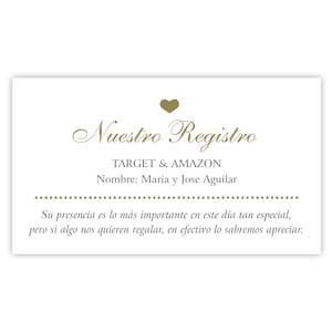 Cartão de Registro de Presentes Versão em Espanhol | Nuestro Registro | Presentes | Registro de Casamento em Espanhol | Presentes em Dinheiro | Dinheiro | Registro de Presentes em Espanhol