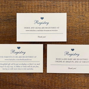 Baby Registry Cards | Shower Invitation or Birth Announcement Insert | Register Online | Website