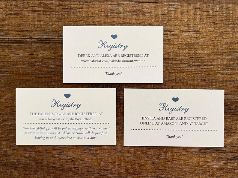 Baby Registry Cards | Shower Invitation or Birth Announcement Insert | Register Online | Website