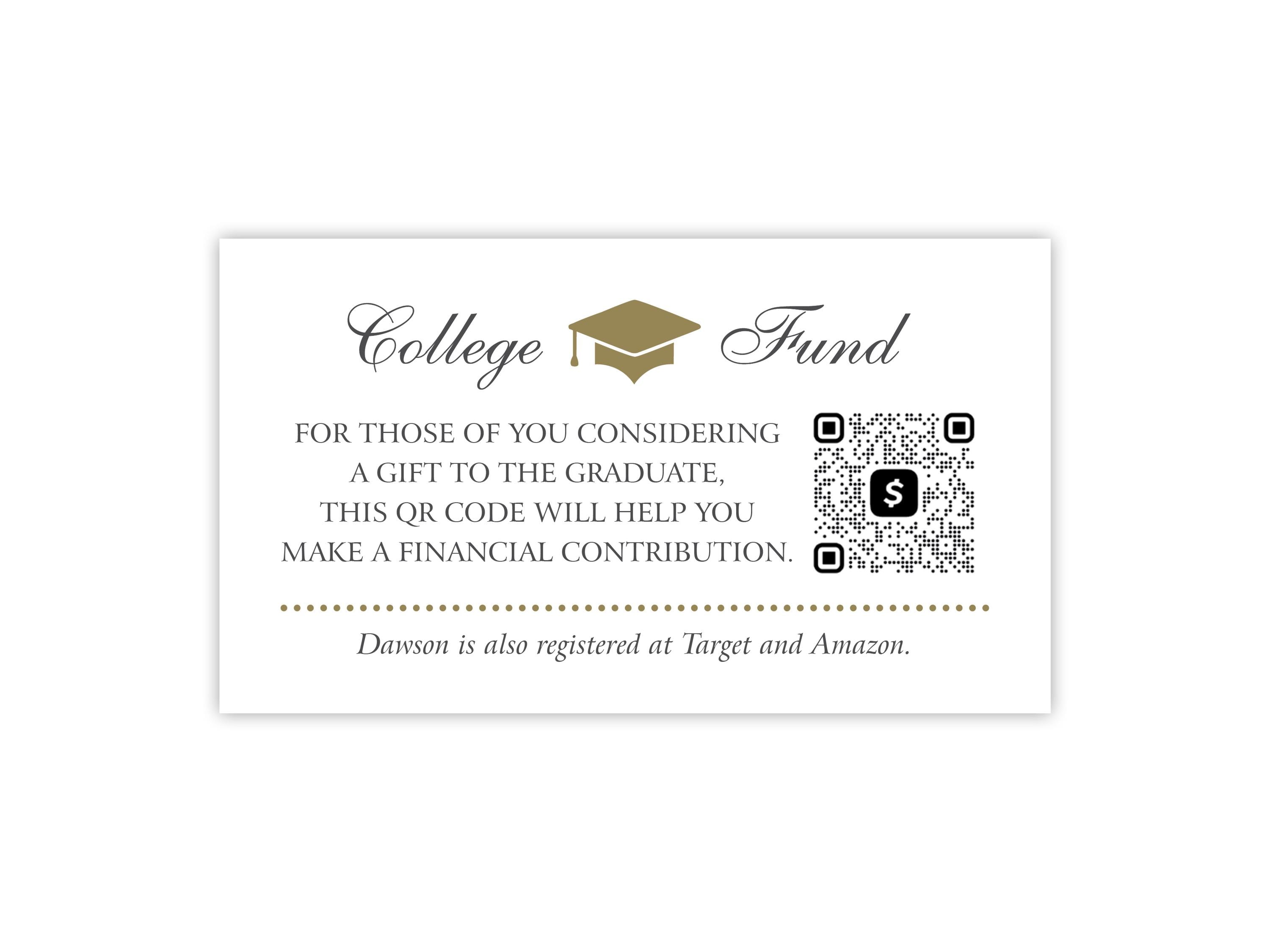 College Fund Card W/ Venmo QR Code | High School Graduation Insert - Etsy
