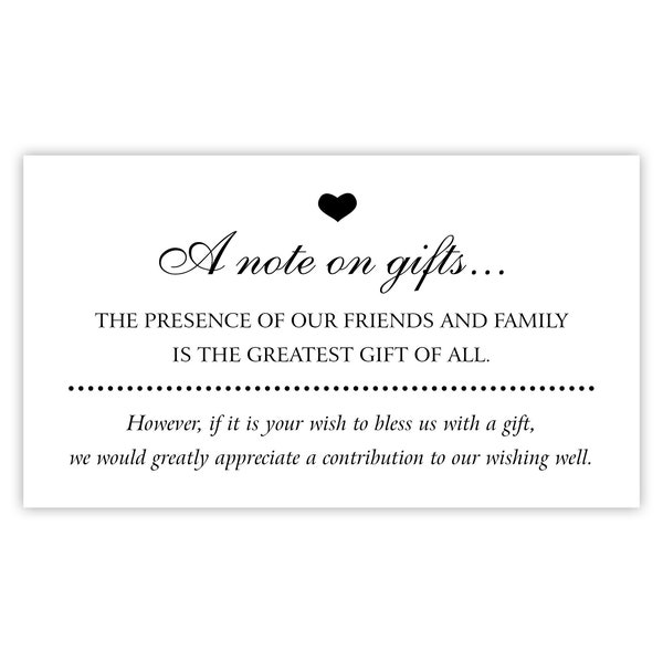 A Note On Gifts Card / Wishing Well Insert for Wedding Invitation / Save The Date Enclosure Card / Honeymoon Wish Card / Honeymoon Fund Card