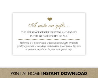Monetary Wedding Gift Request Card | Cash, Money, Financial Gift Registry | Invitation Insert (PDF)