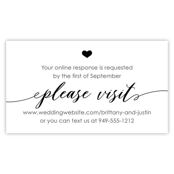 Online Response Cards to Wedding Invitation with Wedding Website / Reply Online / Printed RSVP Card Invitation Insert / RSVP by Text Cards