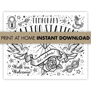 Temporary Tattoo Station Sign | Old School Flash Tattoo Party Decor (8x10 Printable)