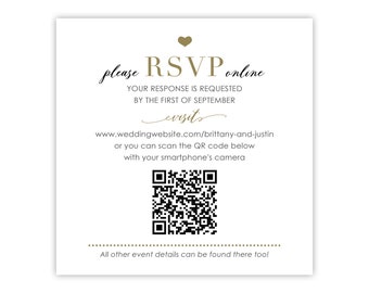 RSVP Card with QR Code for Online Response to Wedding Invitation, Wedding Website QR Code, Printed Reply Card / Response Card, Black & Gold