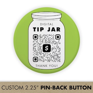 Benutzerdefinierte QR-Code Trinkgeld Glas Button | Bargeldloses Trinkgeld für Barista, Barkeeper, Kellner (6,3 cm)