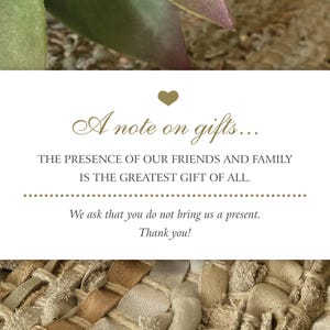 No Gifts Please | Invitation Insert Card | No Wedding, Birthday, Anniversary Presents