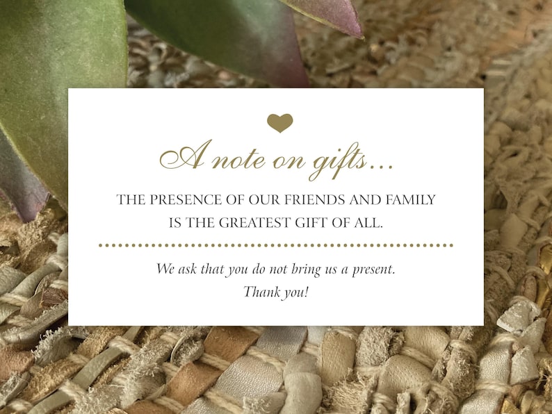 No Gifts Please | Invitation Insert Card | No Wedding, Birthday, Anniversary Presents