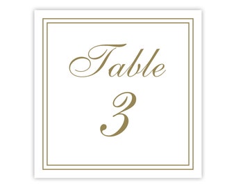 Numéros de table dorés avec bordure, cartes de numéros de table de mariage formelles, numéros de table imprimés pour une réception de mariage élégante, numéros de table de dîner