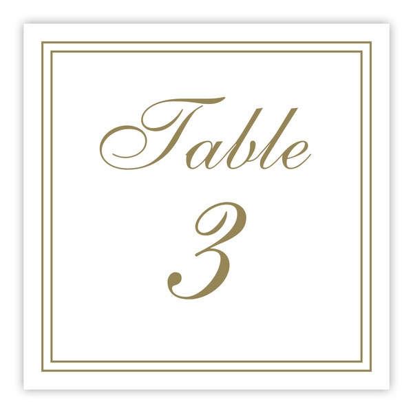 Gold Table Numbers with Border, Formal Wedding Table Number Cards, Printed Table Numbers for Elegant Wedding Reception, Dinner Table Numbers