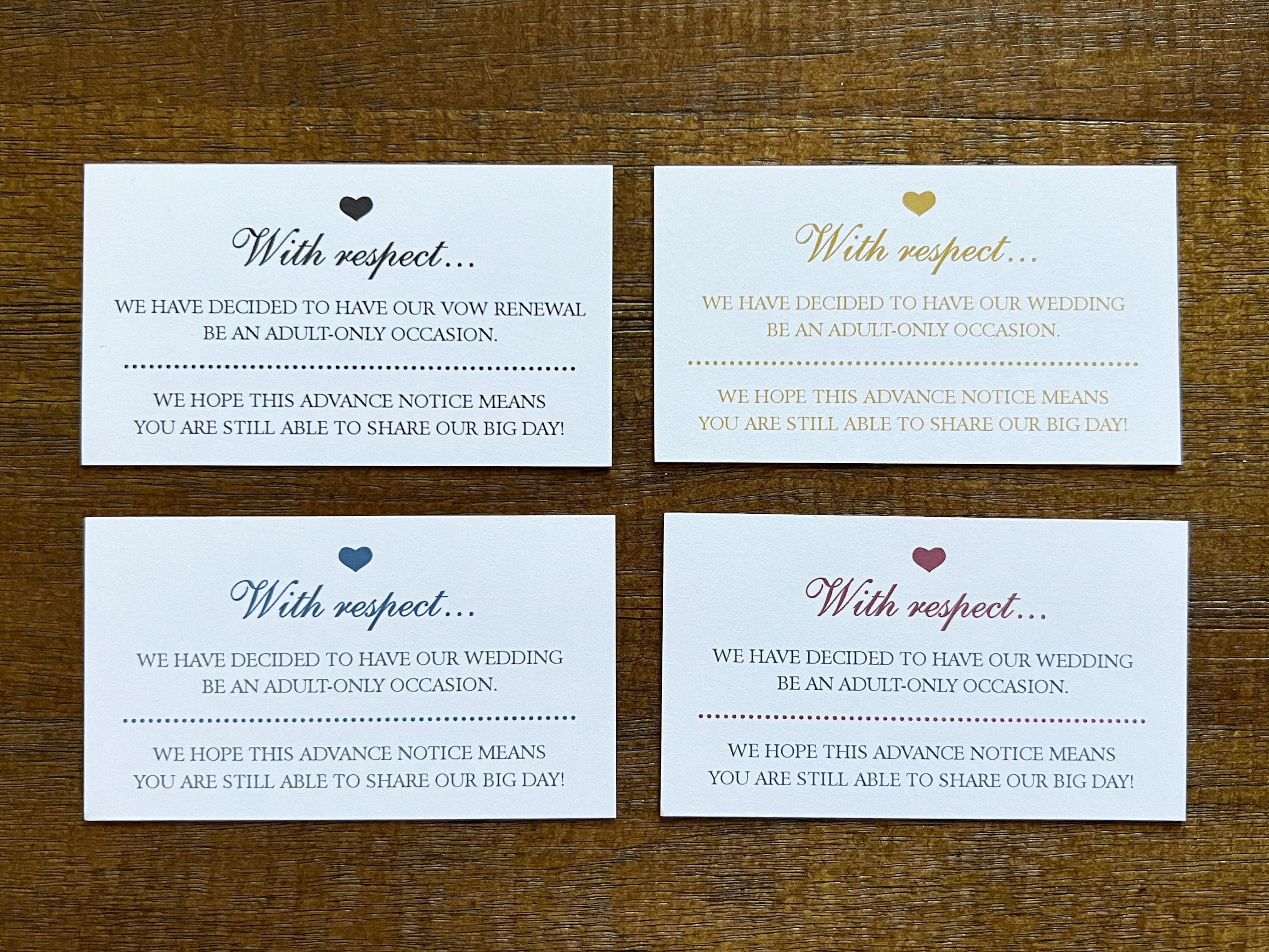 No Kids at Wedding Cards | Adults-only Wedding Invitation Insert