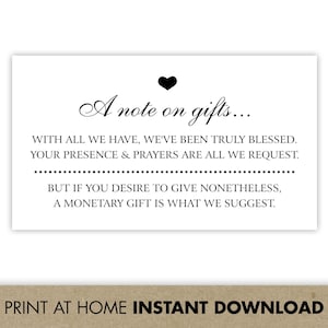 Tarjetas de solicitud de obsequios monetarios / Bodas, despedidas de soltera / Regalos financieros / Efectivo / Dinero (Descarga digital)