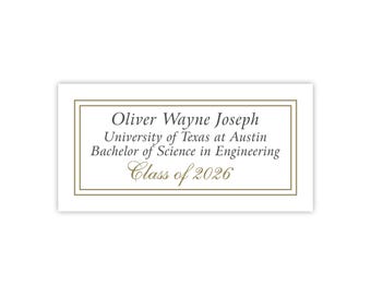 College Grad Name Cards with Degree Announcement for Graduation, Class of 2026 (Gold)