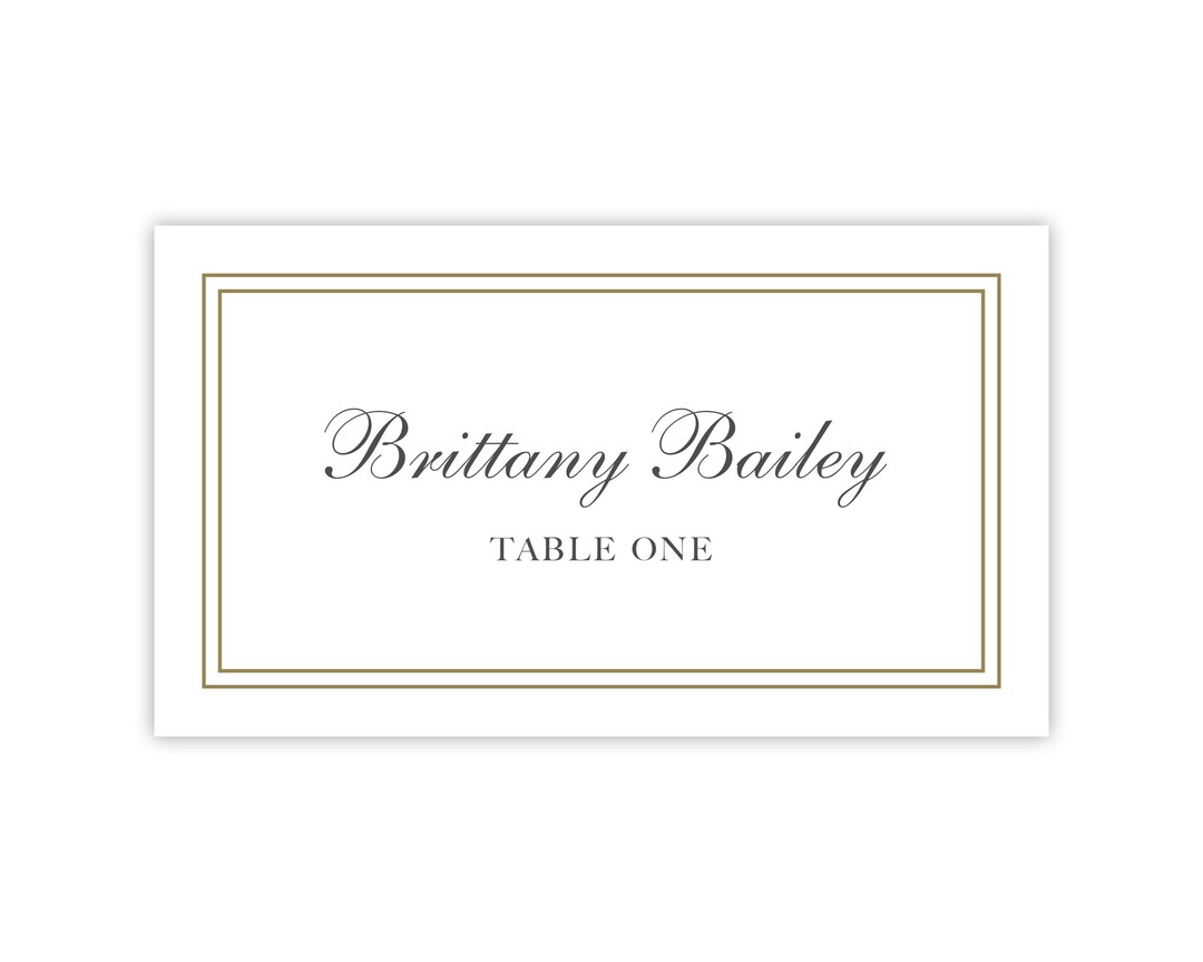 Wedding Place Cards Printed Custom Escort Cards With Gold Border, Formal Wedding Reception Place