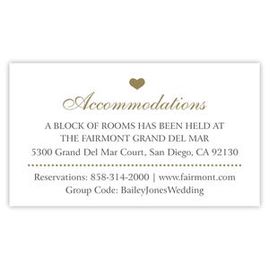 Cartão de acomodações para casamento com informações sobre o bloco de quartos e o hotel | Reservas de quartos para casamento no destino | Encarte de convite de casamento impresso
