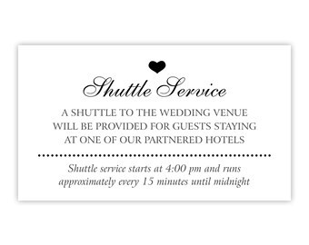 Wedding Shuttle Service Card w/ Travel Details for Destination Wedding / Wedding Transportation Card to / from Airport, Hotel, Reception