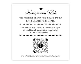 Honeymoon Wish Card with QR Code | Wedding Invitation Insert | Honeymoon Fund | Venmo