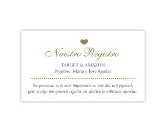 Spanish Wedding Gift Registry Cards | Nuestro Registro | Regalos