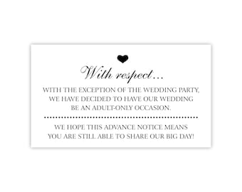 Adults-Only Wedding Invitation Insert Card | No Kids Please | No Children Except Family