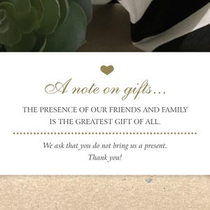 No Gifts Please | Invitation Insert Card | No Wedding, Birthday, Anniversary Presents