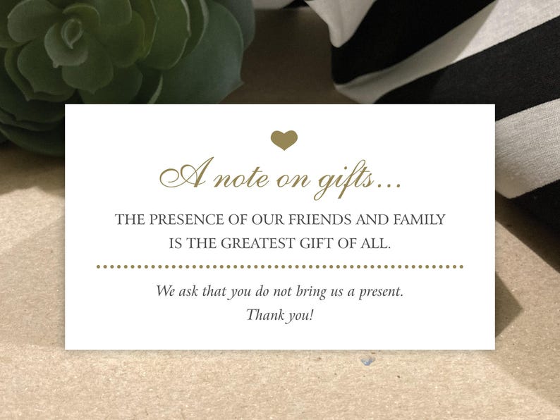 No Gifts Please | Invitation Insert Card | No Wedding, Birthday, Anniversary Presents
