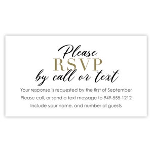 RSVP by Call or Text Message / Printed RSVP Cards / Reply Cards for Wedding Invitation, Bridal Shower, Rehearsal Dinner, Birthday Party