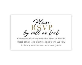 RSVP by Call or Text Message / Printed RSVP Cards / Reply Cards for Wedding Invitation, Bridal Shower, Rehearsal Dinner, Birthday Party