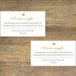 No Gifts Please | Invitation Insert Card | No Wedding, Birthday, Anniversary Presents