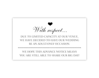 No Kids Allowed at Wedding Invitation Insert Card | Child-Free Reception | Adults Only | Printed