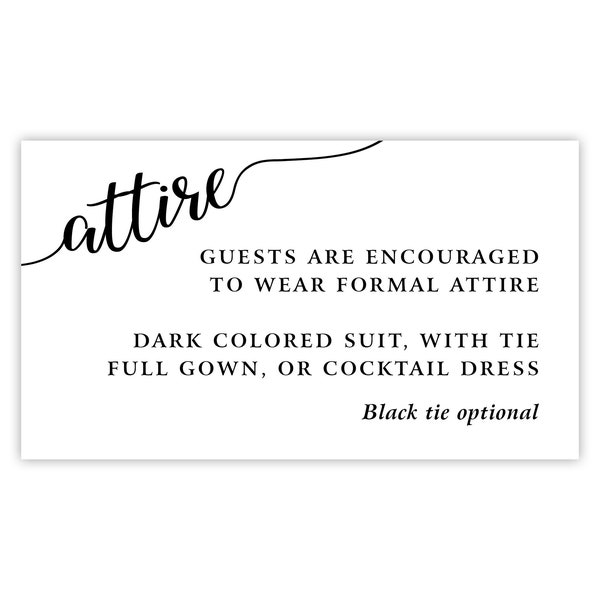 Wedding Attire Card, Wedding Dress Code Card, What to Wear to Wedding Invitation Insert, Formal Attire Card, Black Tie Event Attire Card