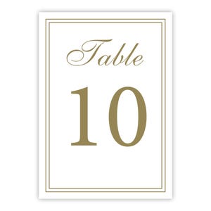 Gedrukte gouden tafelnummers voor huwelijksreceptie | Tafelnummerkaarten bruiloft | 5 x 7 tafelnummers bedrukt | Dubbelzijdige tafelnummers