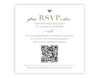 RSVP Card with QR Code for Online Response to Wedding Invitation, Wedding Website QR Code, Printed Reply Card / Response Card, Black & Gold