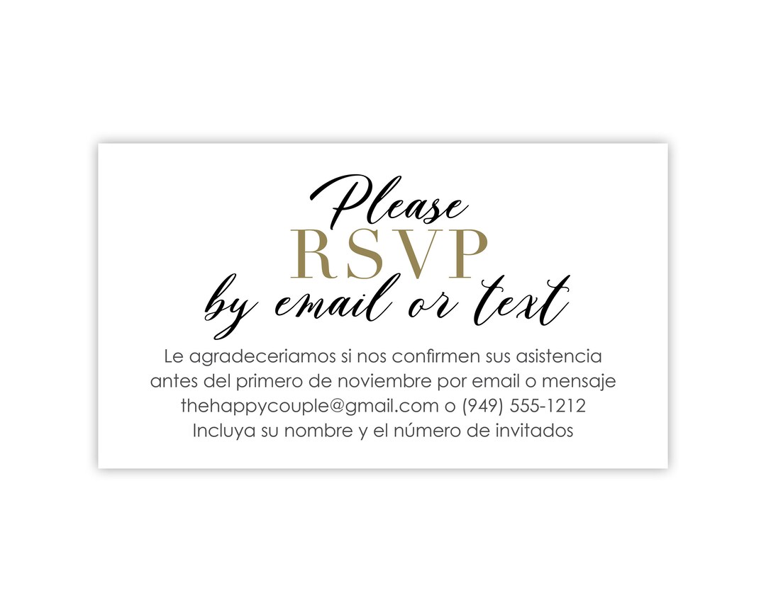 Spanish RSVP by Text or RSVP by Email Card, Printed RSVP Card / Reply