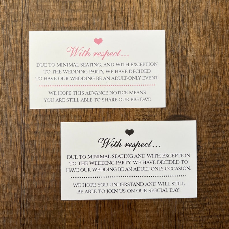 No Children / No Kids Allowed at Wedding Invitation Insert or Etsy