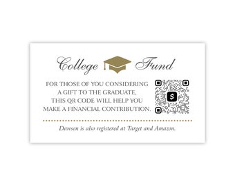 College Fund QR Code Card for High School Graduation Announcement / Printed Graduation Invitation Insert / Enclosure Card - Graduation Venmo