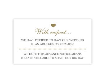 No Kids at Wedding Cards | Adults-Only Wedding Invitation Insert | Printed or Printable
