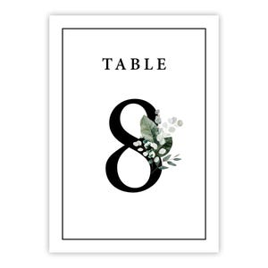 Números de mesa para bodas con vegetación / Números de mesa para recepción de bodas impresos / Tarjetas con números de mesa para bodas en tonos salvia / Números de mesa con plantas / Eucalipto
