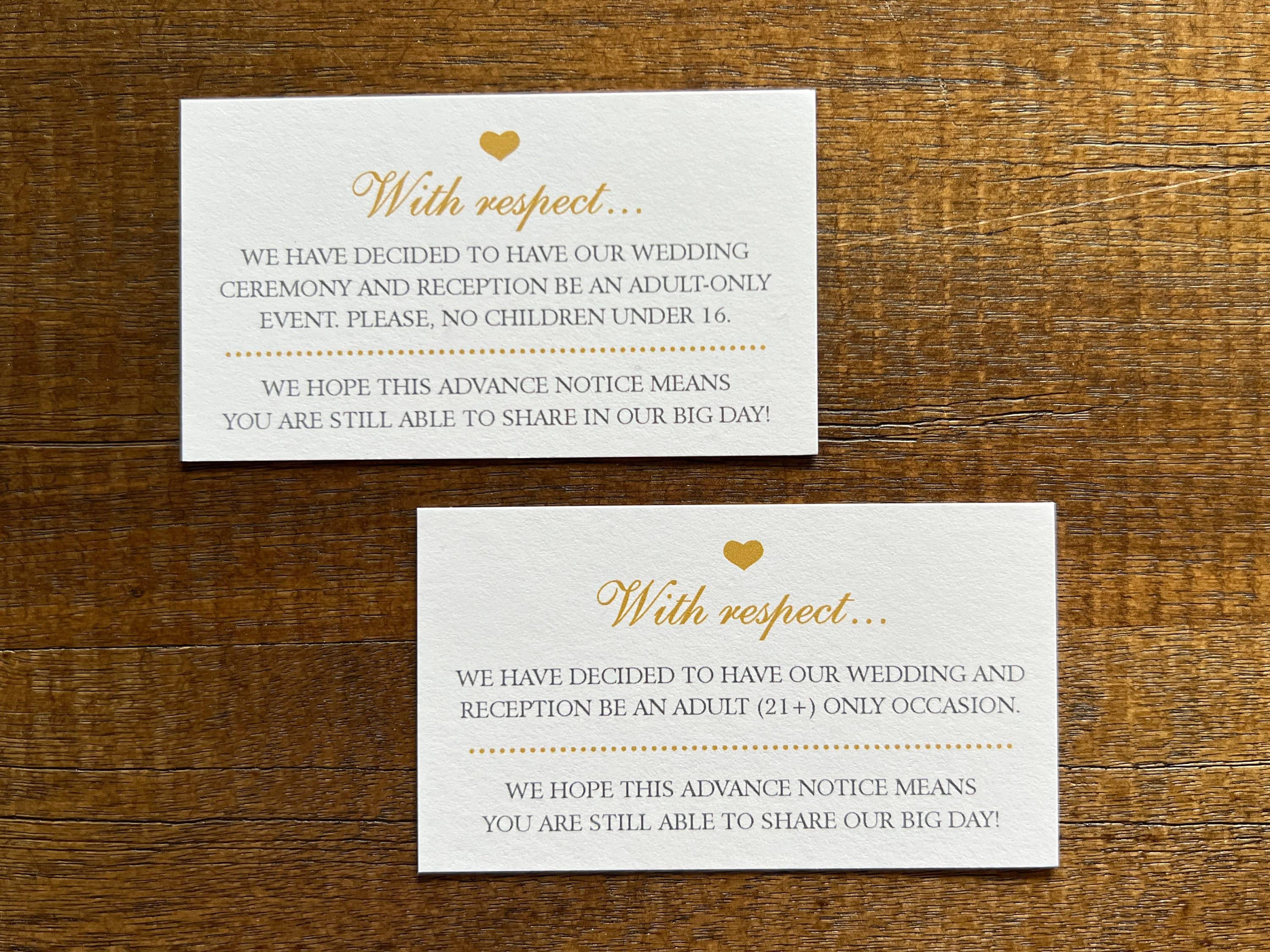 No Kids at Wedding Cards | Adults-only Wedding Invitation Insert