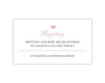 Biglietti di registro rosa per baby shower per ragazze Invito per baby shower o annuncio di nascita con sito Web di registro, biglietto di registro regalo per bambini stampato