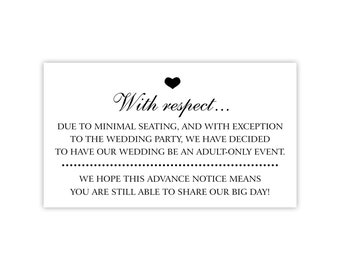 No Children / No Kids Allowed at Wedding Enclosure Card, Printed Adult Only Wedding Invitation Insert, Child Free Wedding & Reception